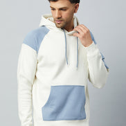 Off white Colorblocked Full Sleeve Hooded Sweatshirt