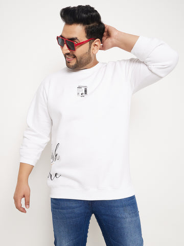 white Printed Full Sleeve Polo Neck Plus Size Sweatshirt