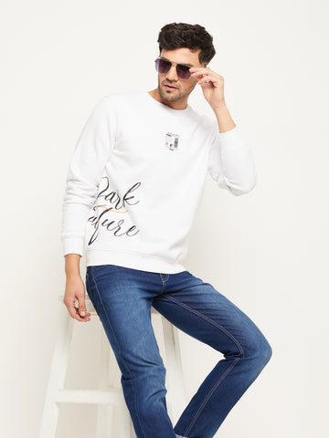 white Printed Full Sleeve Round Neck Sweatshirt