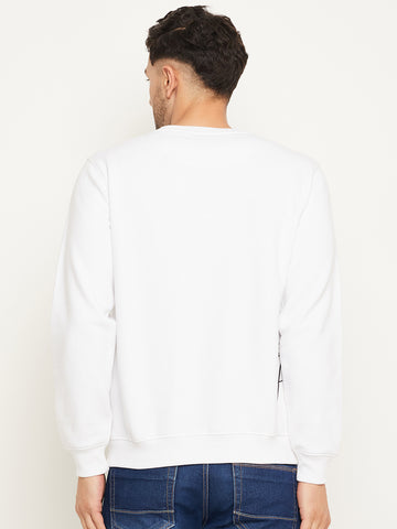 white Printed Full Sleeve Round Neck Sweatshirt