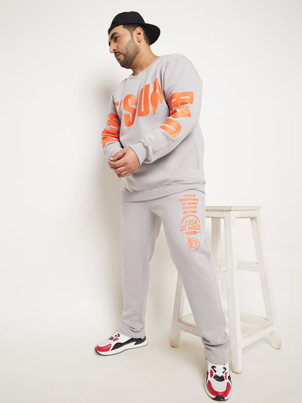 Light Grey Printed Plus Size Track Pant