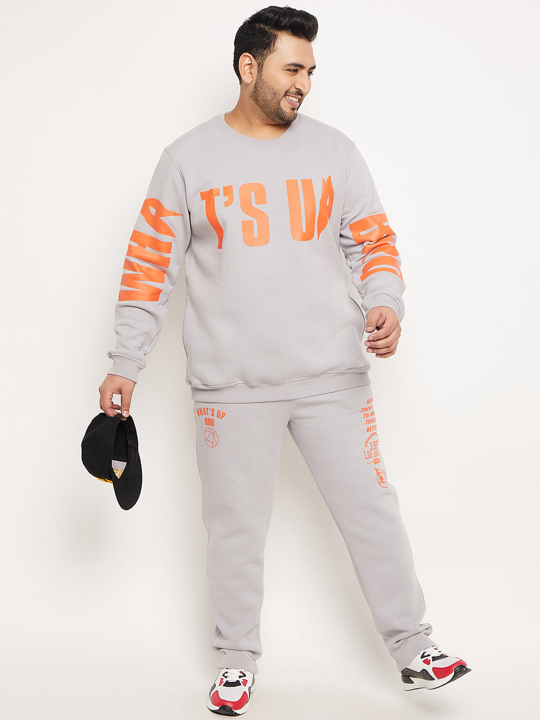 Light Grey Printed Plus Size Track Pant