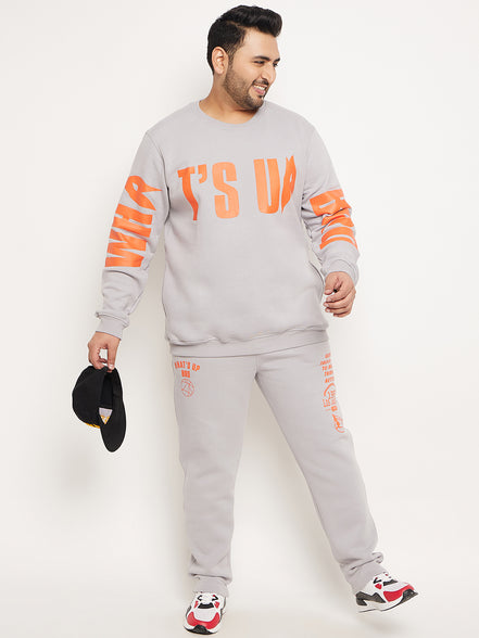 Light Grey Printed Plus Size Track Pant