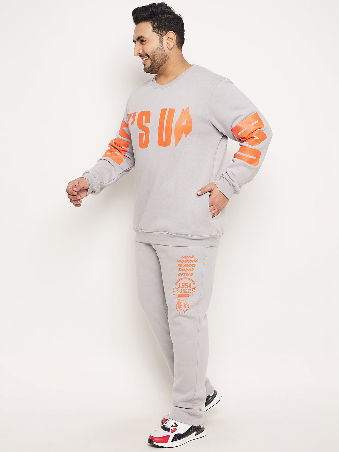 Light Grey Printed Plus Size Track Pant