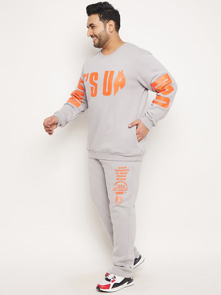 Light Grey Printed Plus Size Track Pant
