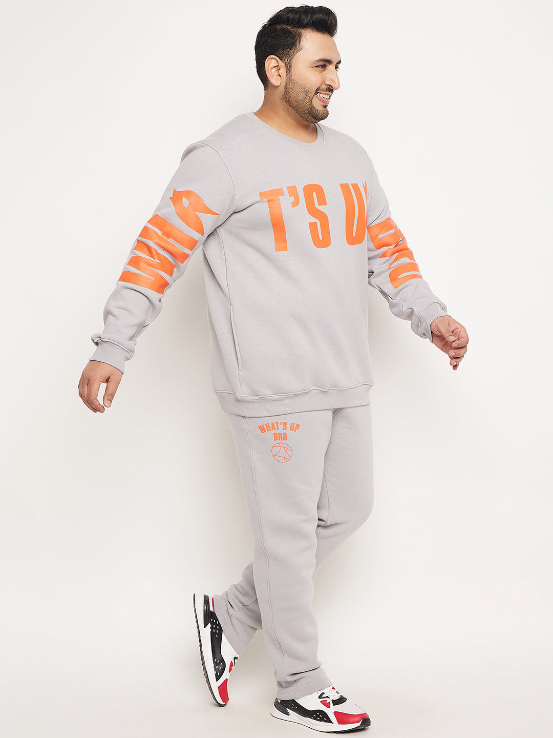 Light Grey Printed Plus Size Track Pant