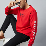 Red Printed Full Sleeve Round Neck Sweatshirt