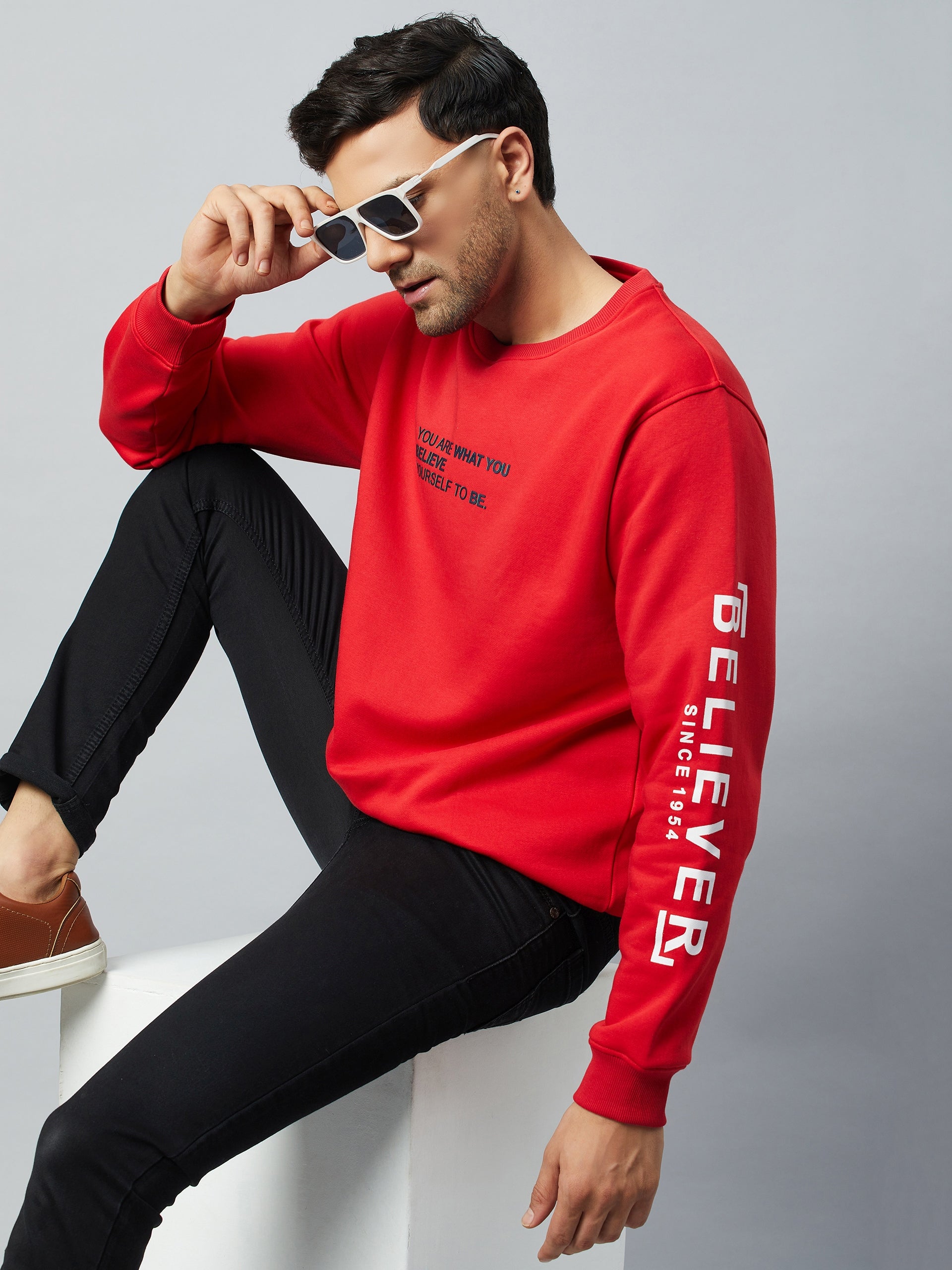 Red Printed Full Sleeve Round Neck Sweatshirt