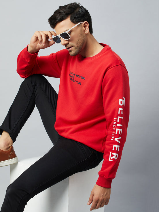 Red Printed Full Sleeve Round Neck Sweatshirt