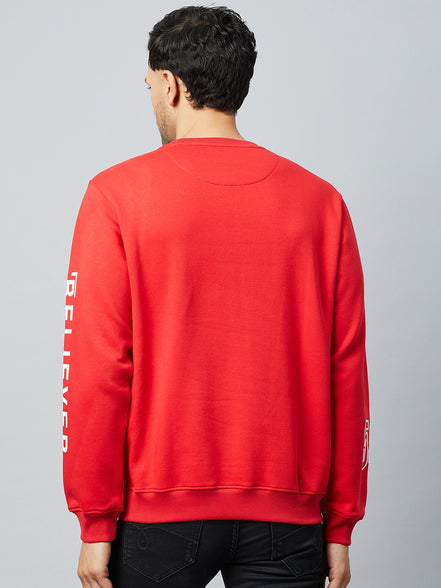 Red Printed Full Sleeve Round Neck Sweatshirt