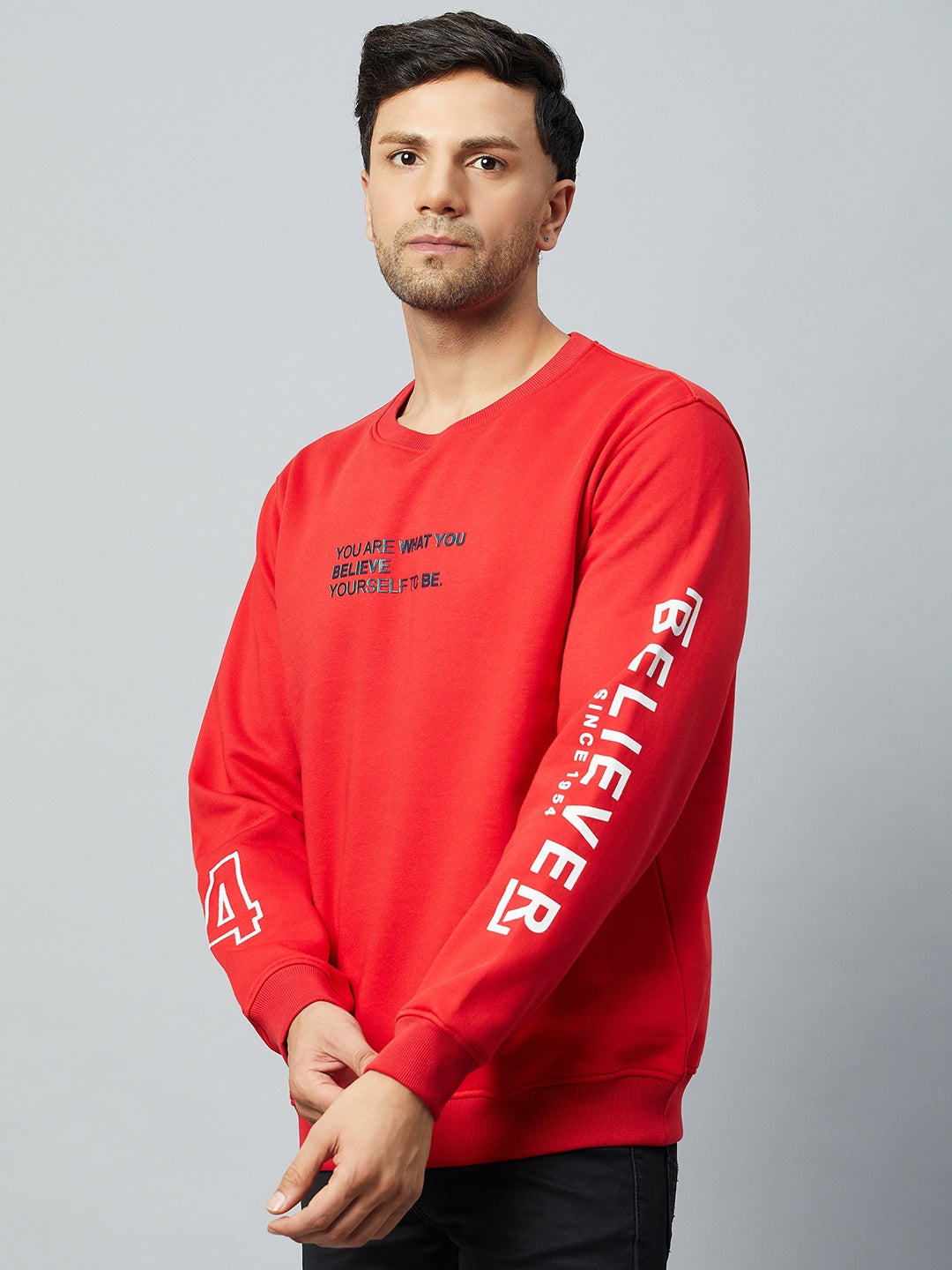 Red Printed Full Sleeve Round Neck Sweatshirt