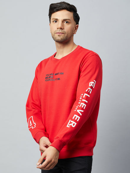 Red Printed Full Sleeve Round Neck Sweatshirt