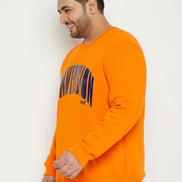 Orange Printed Full Sleeve Round Neck Plus Size Sweatshirt