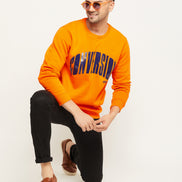 Orange Printed Full Sleeve Round Neck Sweatshirt
