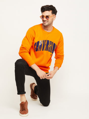 Orange Printed Full Sleeve Round Neck Sweatshirt