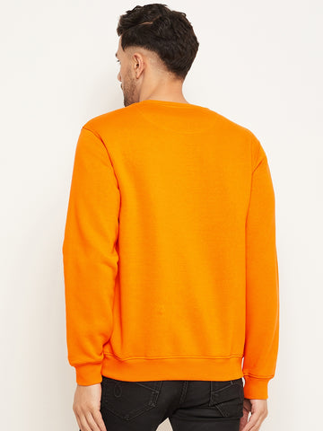 Orange Printed Full Sleeve Round Neck Sweatshirt