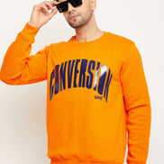 Orange Printed Full Sleeve Round Neck Sweatshirt