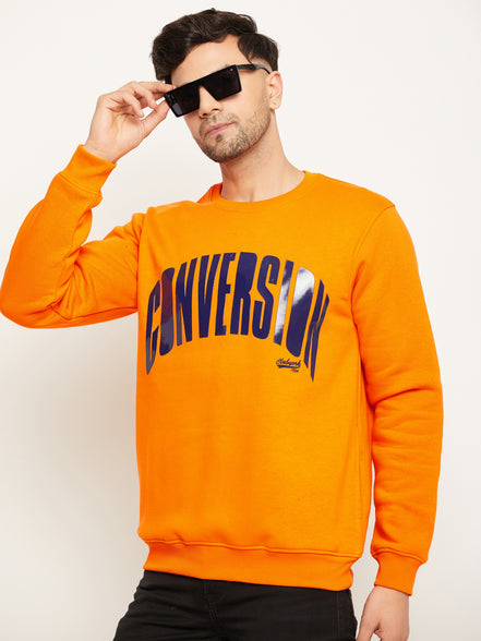 Orange Printed Full Sleeve Round Neck Sweatshirt