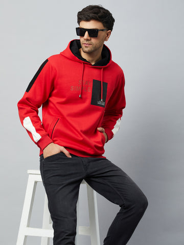 Red Colorblocked Full Sleeve Hooded Sweatshirt