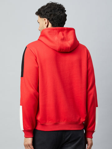 Red Colorblocked Full Sleeve Hooded Sweatshirt