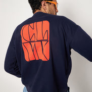 Navy Printed Full Sleeve Round Neck Sweatshirt