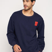 Navy Printed Full Sleeve Round Neck Sweatshirt