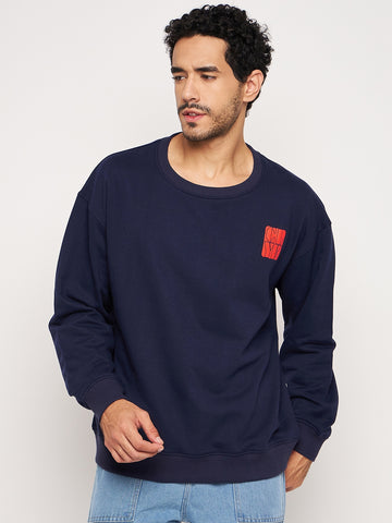 Navy Printed Full Sleeve Round Neck Sweatshirt