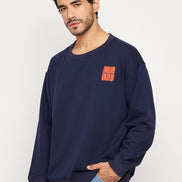 Navy Printed Full Sleeve Round Neck Sweatshirt
