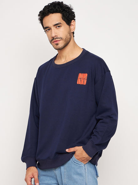 Navy Printed Full Sleeve Round Neck Sweatshirt