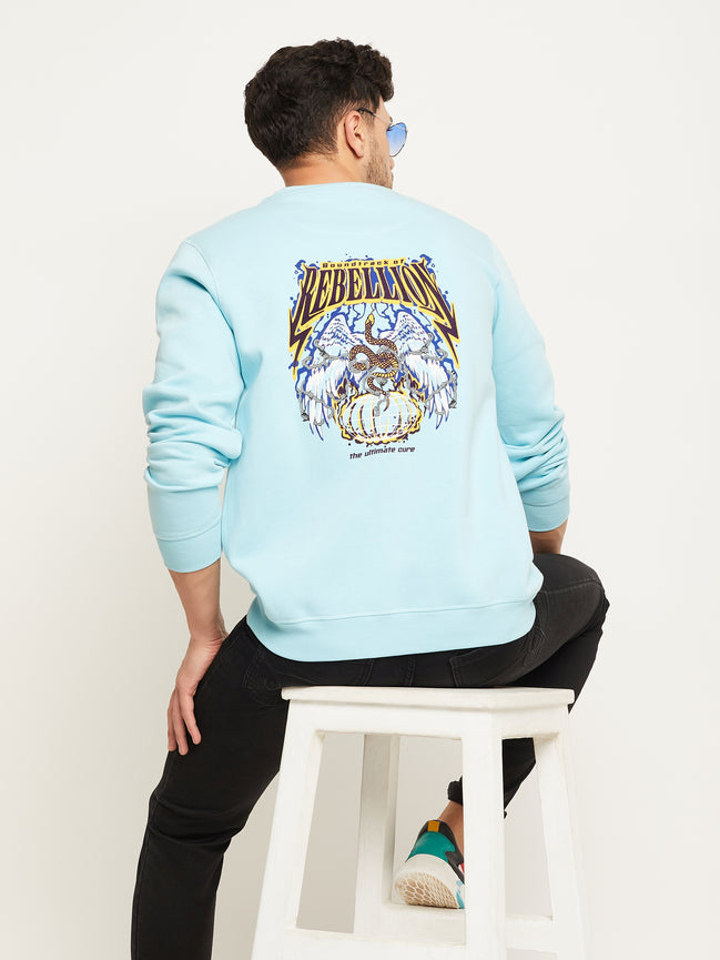 Sky Blue Printed Full Sleeve Round Neck Sweatshirt