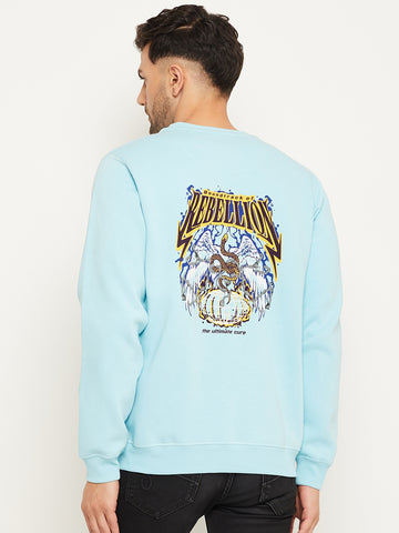 Sky Blue Printed Full Sleeve Round Neck Sweatshirt