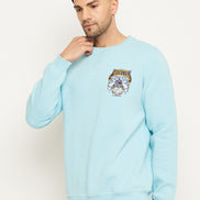 Sky Blue Printed Full Sleeve Round Neck Sweatshirt
