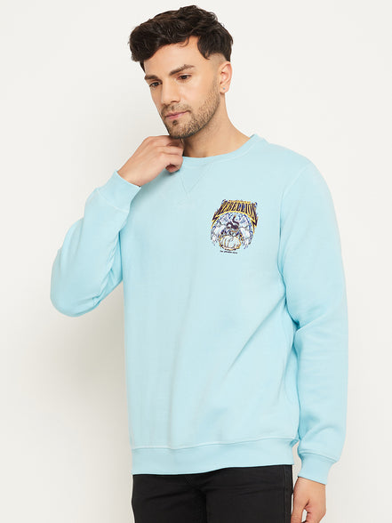Sky Blue Printed Full Sleeve Round Neck Sweatshirt