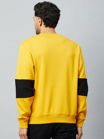 Mustard Printed Full Sleeve Round Neck Sweatshirt