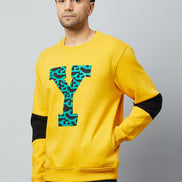 Mustard Printed Full Sleeve Round Neck Sweatshirt