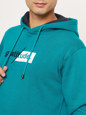 Blue Printed Full Sleeve Hooded Sweatshirt