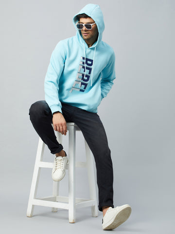 Sky Blue Printed Full Sleeve Hooded Sweatshirt