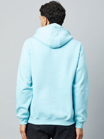 Sky Blue Printed Full Sleeve Hooded Sweatshirt