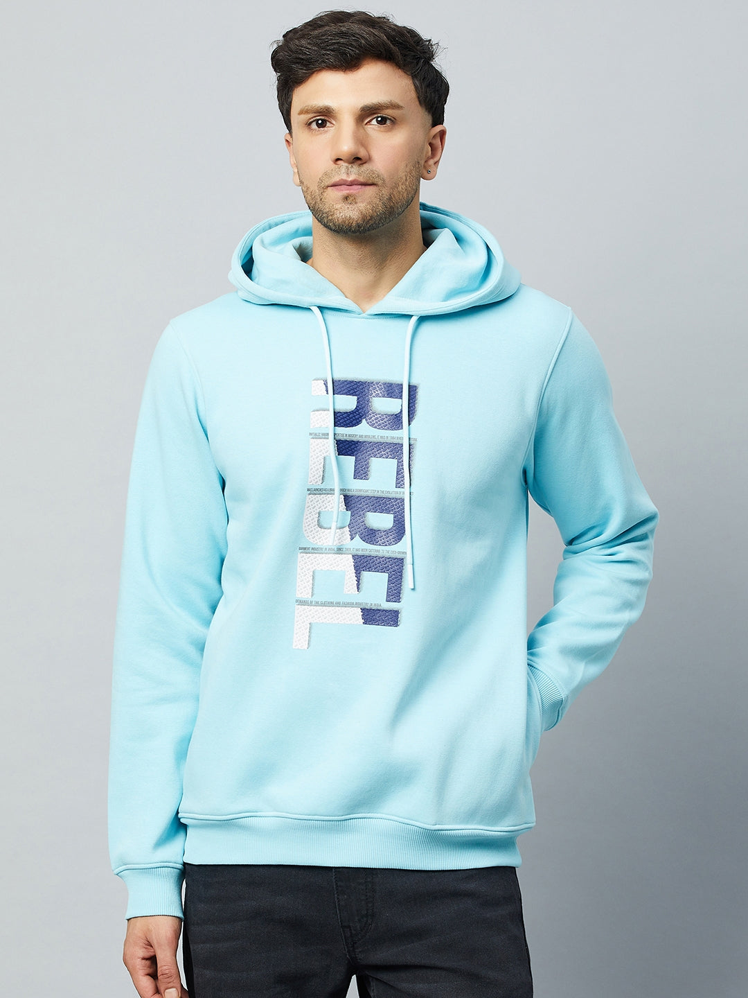 Sky Blue Printed Full Sleeve Hooded Sweatshirt