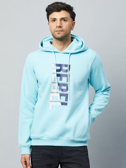 Sky Blue Printed Full Sleeve Hooded Sweatshirt