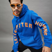 Royal Blue Printed Full Sleeve Hooded Sweatshirt