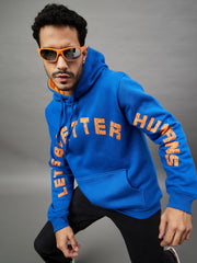 Royal Blue Printed Full Sleeve Hooded Sweatshirt