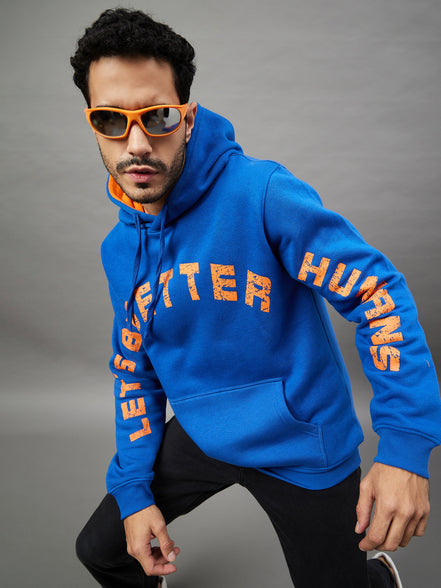 Royal Blue Printed Full Sleeve Hooded Sweatshirt
