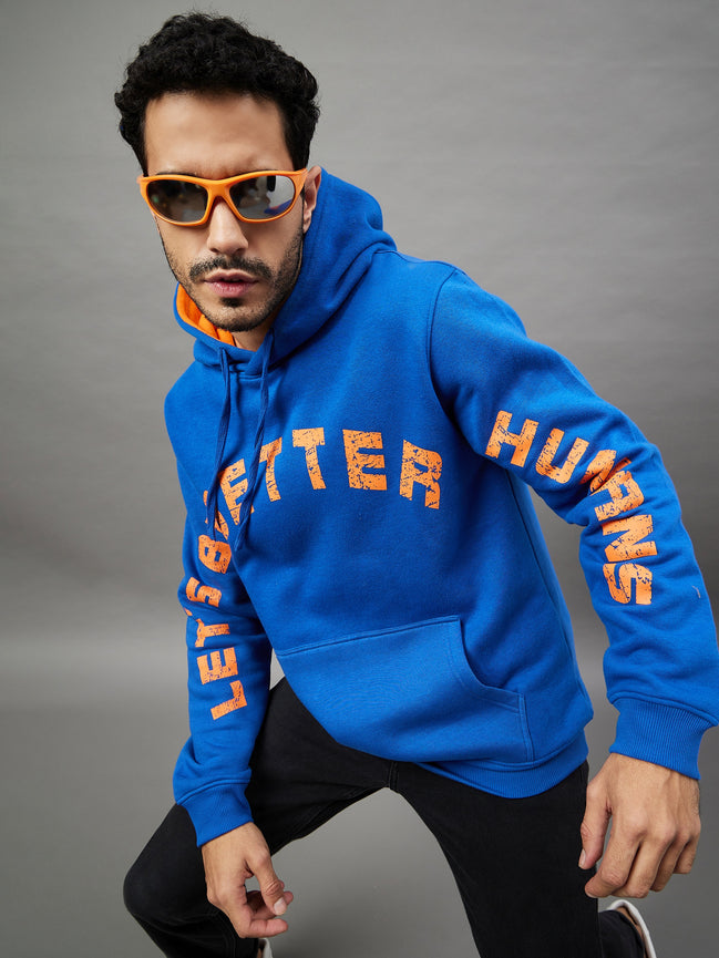 Royal Blue Printed Full Sleeve Hooded Sweatshirt