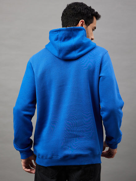 Royal Blue Printed Full Sleeve Hooded Sweatshirt