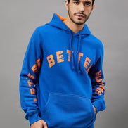 Royal Blue Printed Full Sleeve Hooded Sweatshirt