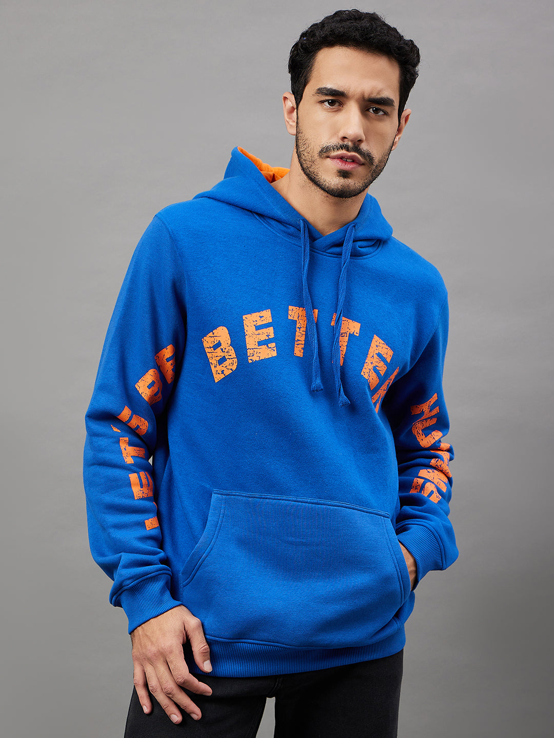 Royal Blue Printed Full Sleeve Hooded Sweatshirt