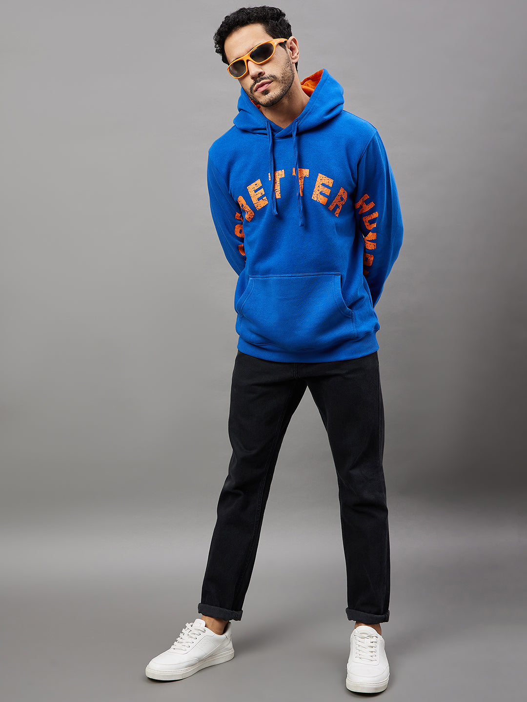 Royal Blue Printed Full Sleeve Hooded Sweatshirt