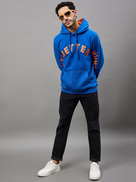 Royal Blue Printed Full Sleeve Hooded Sweatshirt