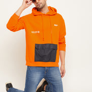 Orange Printed Full Sleeve Hooded Sweatshirt